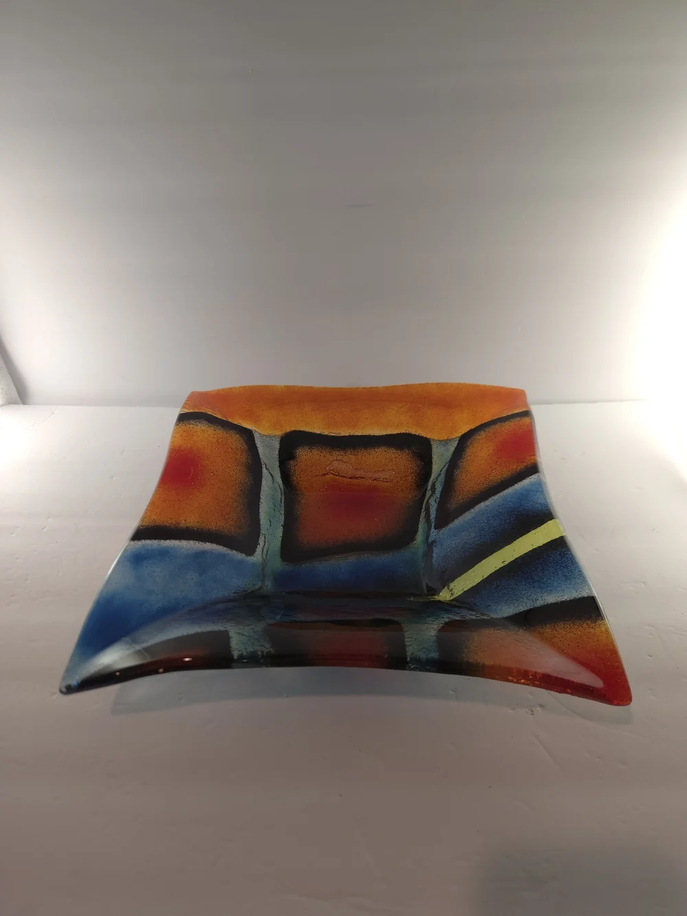 Crate & Barrel Fused Glass Sandla Platter Hand Made Poland 11 Inches Square